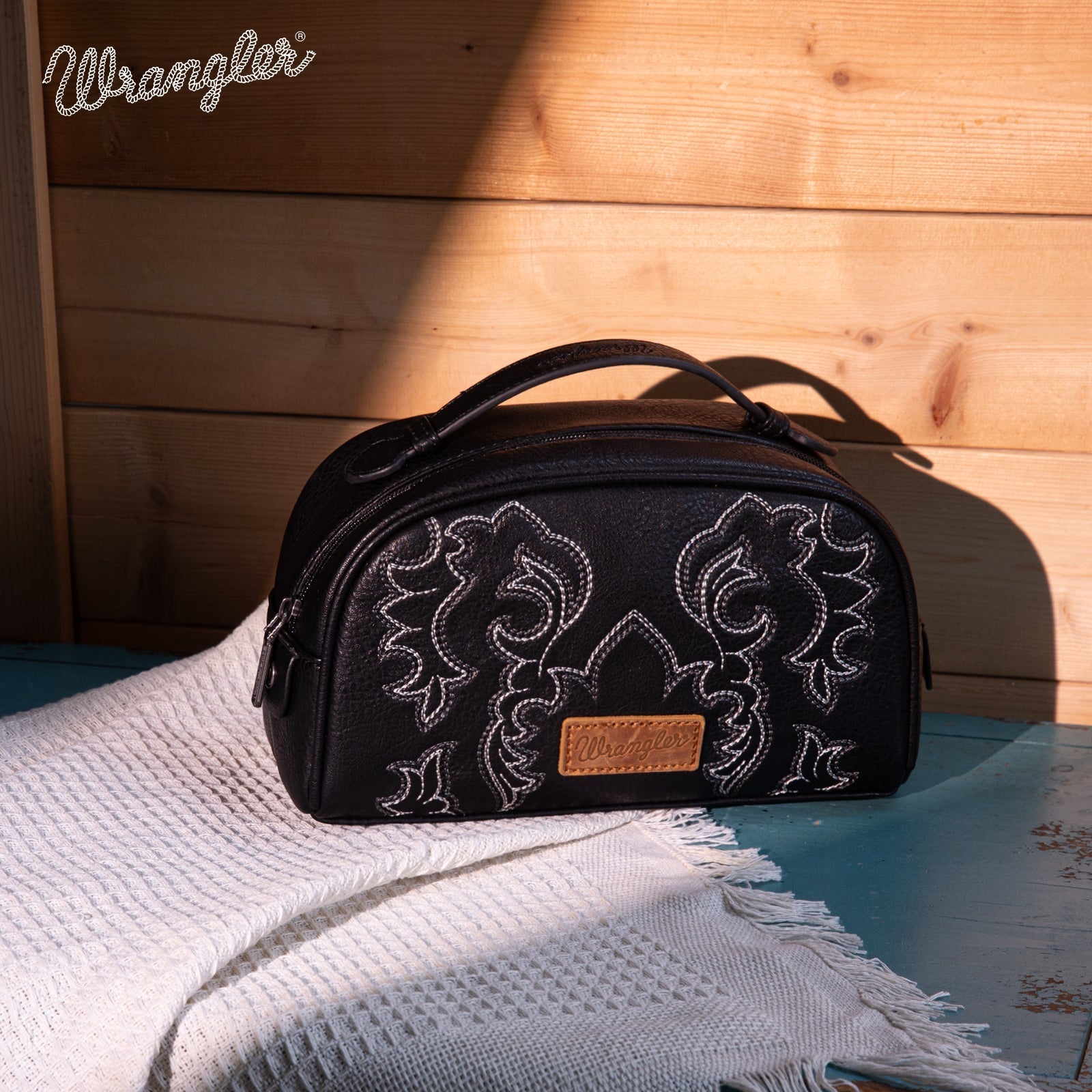 Wrangler Black Embroidered Travel Pouch