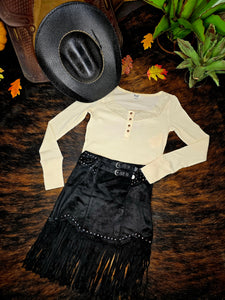 Black Fringe kirt with Belt Buckles