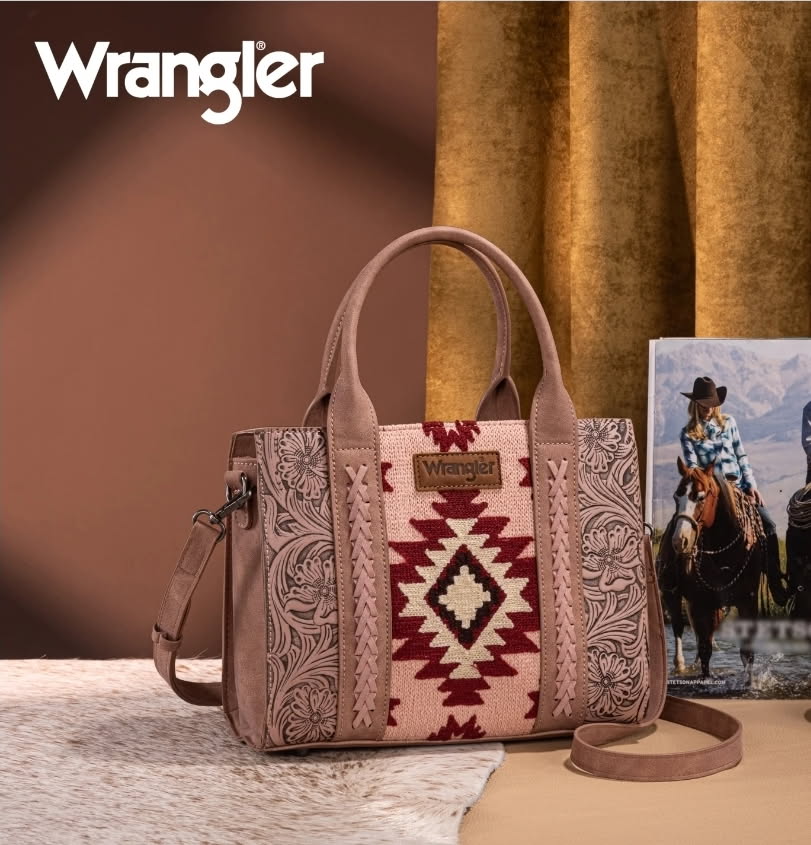 Wrangler Pink Tooled Aztec Pattern Tote/Crossbody