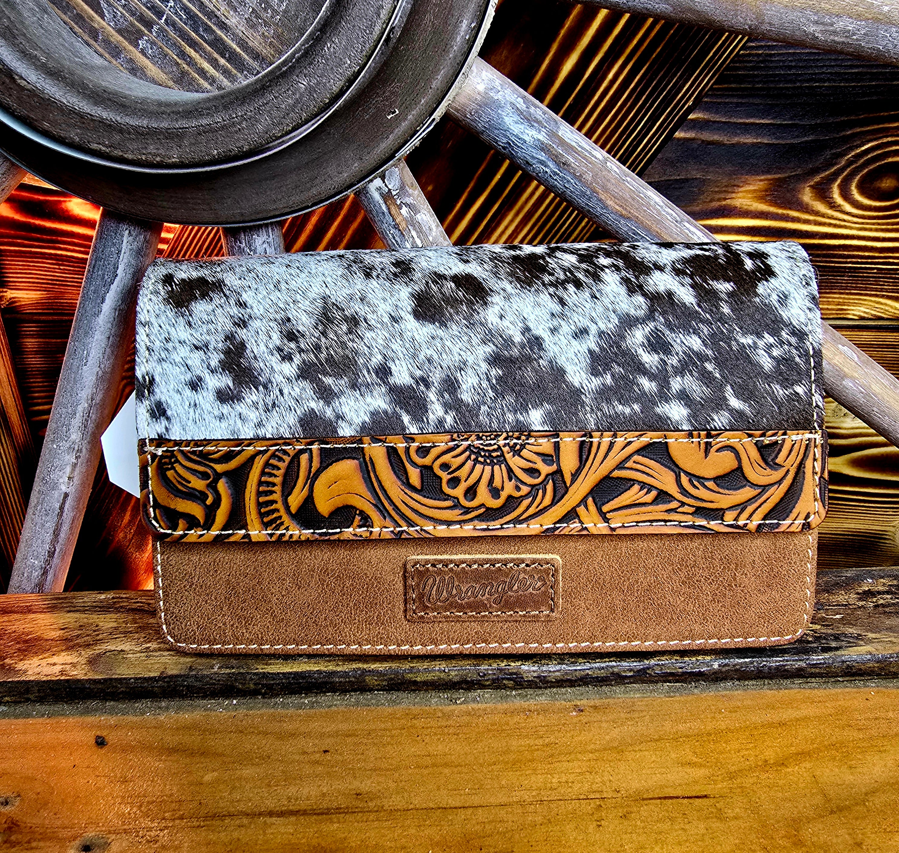 Wrangler Hair on Hide Wallet/Crossbody Brown