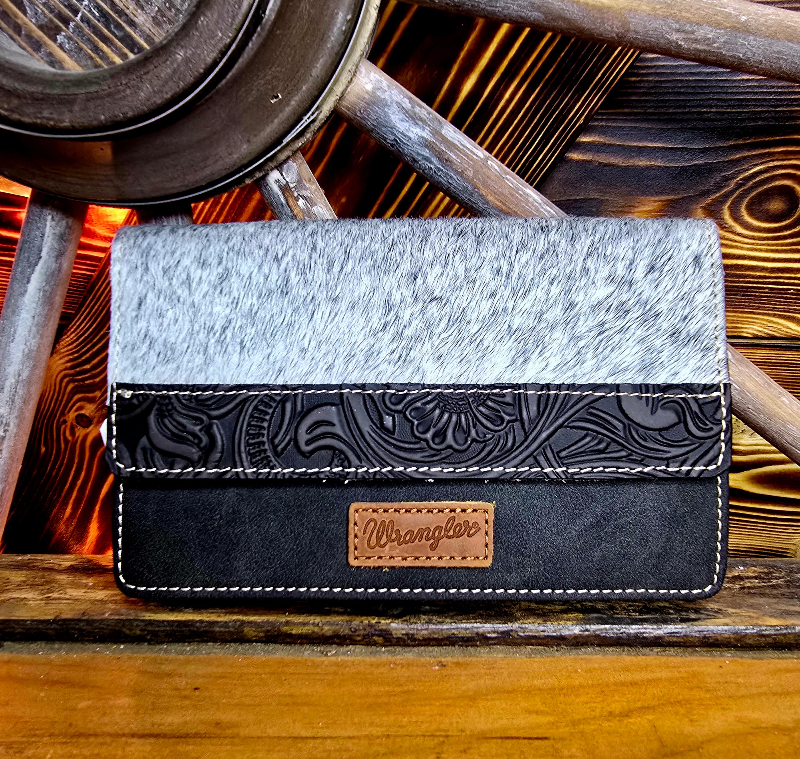 Wrangler Hair on Hide Wallet/Crossbody Black