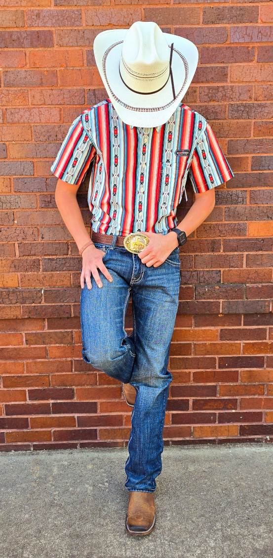 Colton Red Aztec Stripe Short Sleeve